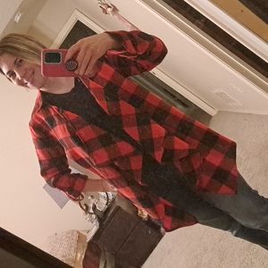 Buffalo check plaid open front long cardigan